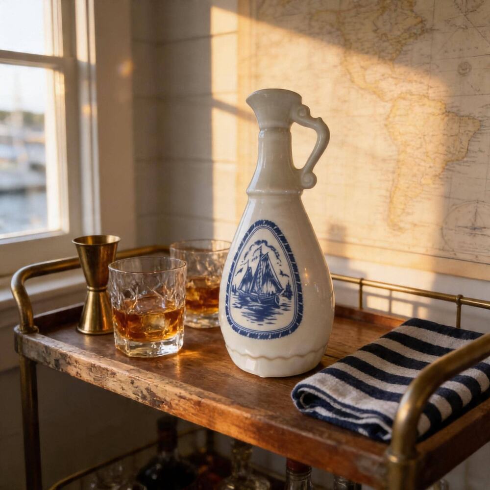 Vintage Jim Beam Sailboat Decanter: White Milk Glass Nautical Barware